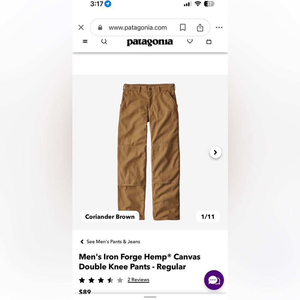 Men's Iron Forge Hemp® Canvas Double Knee Pants - Regular. Size 31 - Patagonia.